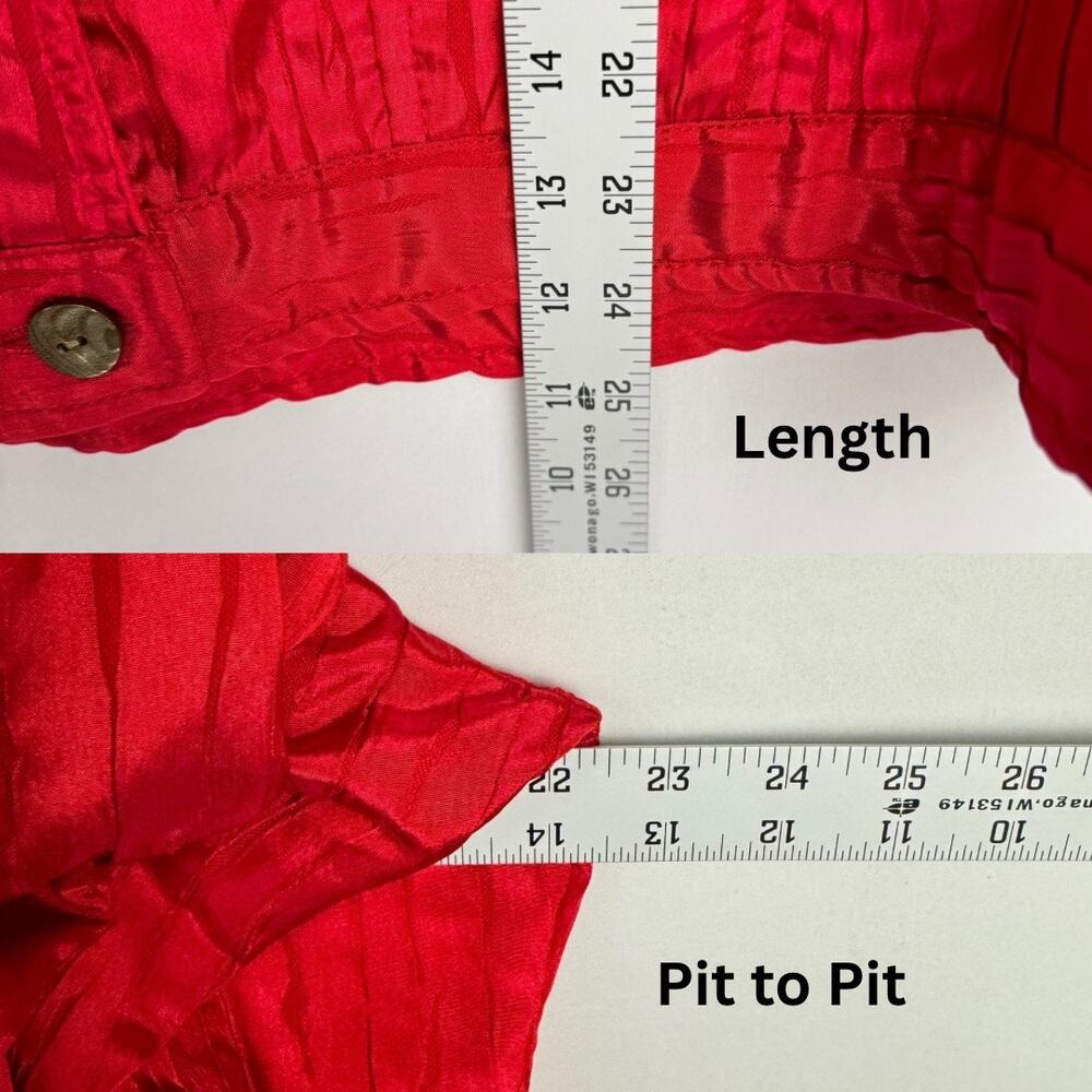 Ruby Rd. Red Satin Textured Lightweight Button Up… - image 8
